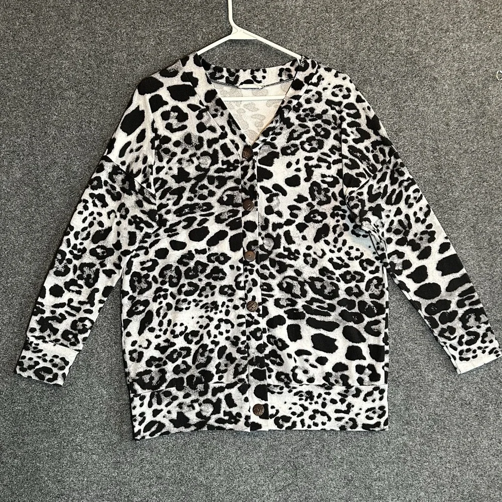 Animal Print Button Up Cardigan Sweater- Womens SMALL (oversized) REB In J Brand